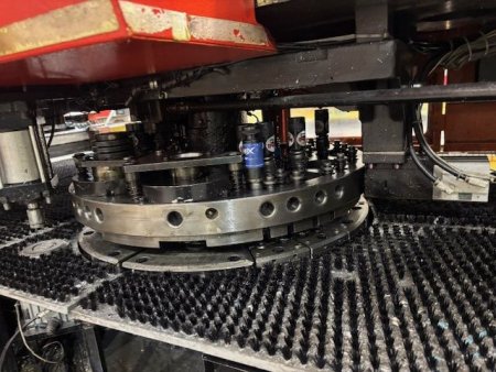 22 TON AMADA PEGA 255 TURRET PUNCH W/ FANUC 18P CNC CONTROL,MFG:2002
